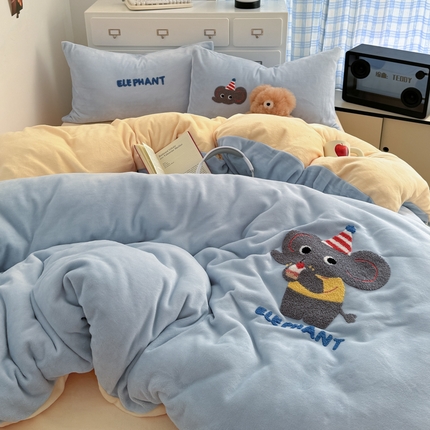 如一 2024新款A类高克重牛奶绒毛巾绣四件套 可爱象