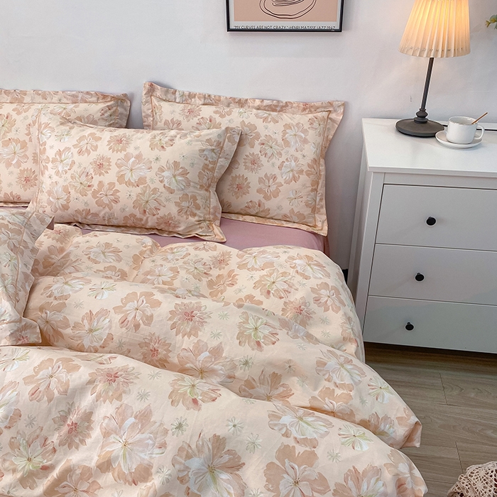 91家纺网 家纺一手货源 找家纺 橙艺家居 2024新款铂金柔棉全棉印花四件套 暮云花卉