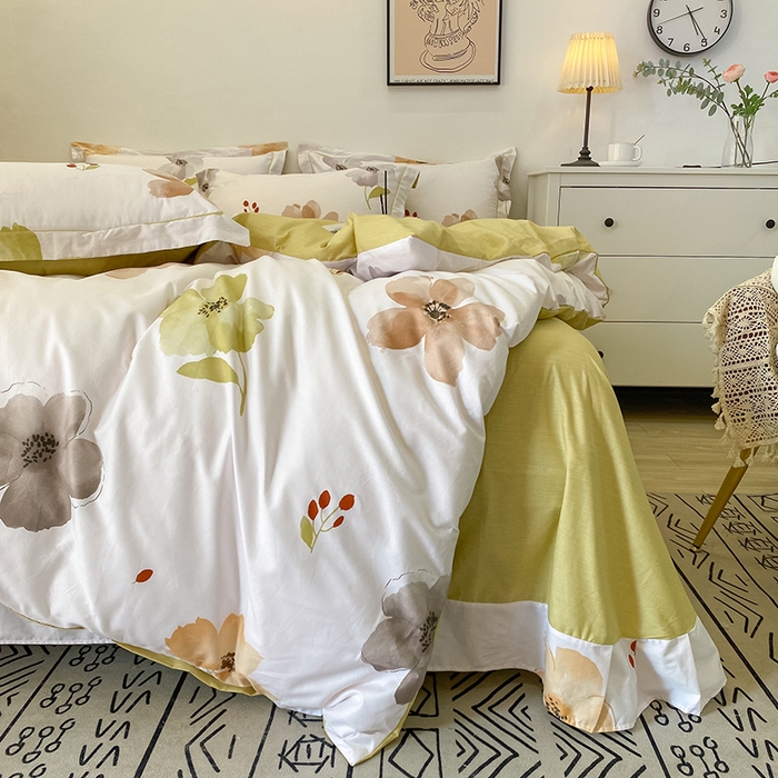 91家纺网 家纺一手货源 找家纺 橙艺家居 2024新款铂金柔棉全棉印花四件套 花的旅行