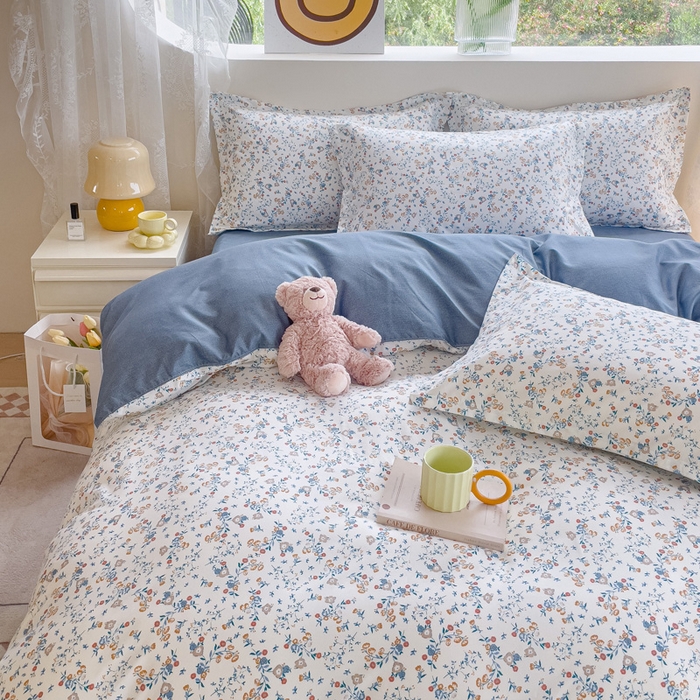 91家纺网 家纺一手货源 找家纺 布可家纺 2025新款水洗棉印花四件套 花开朵朵