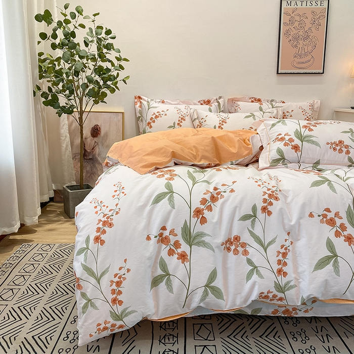 91家纺网 家纺一手货源 找家纺 橙艺家居 2024新款铂金柔棉全棉印花四件套 春和景明