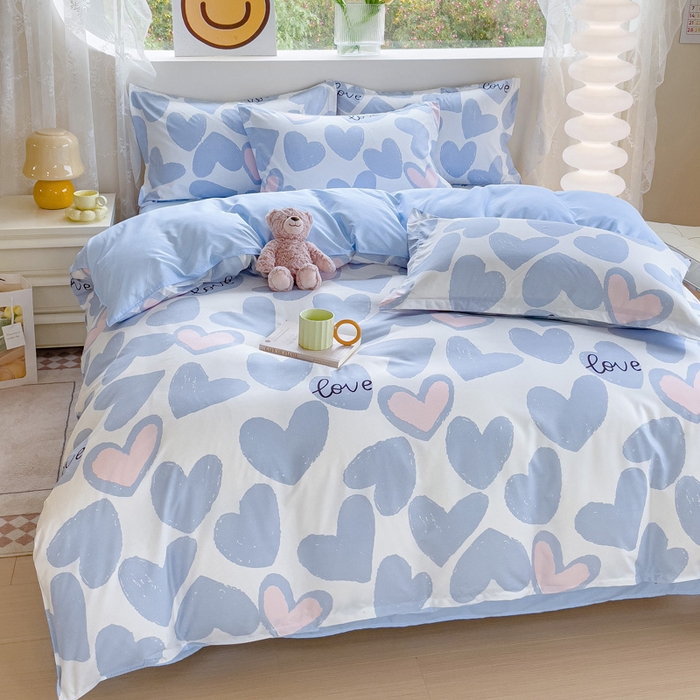 91家纺网 家纺一手货源 找家纺 布可家纺 2025新款水洗棉印花四件套 撞色爱心