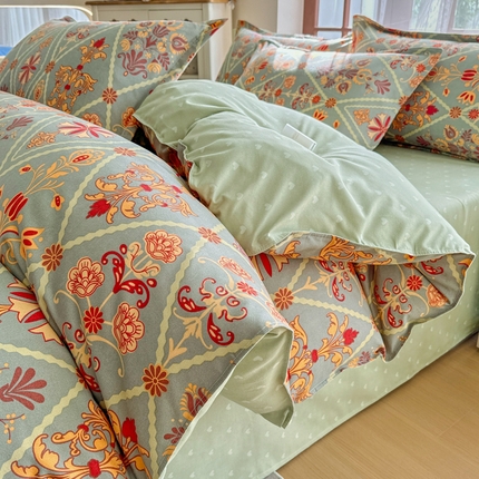 正莱欣 2025新品加厚生态棉磨毛四件套高克重植物羊绒床单款床笠款四件套大量现货 罗薇轻纱