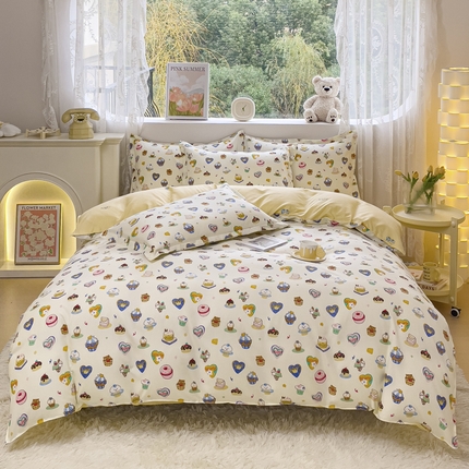 91家纺网 家纺一手货源 找家纺 布可家纺 2025新款水洗棉印花四件套 甜心花园