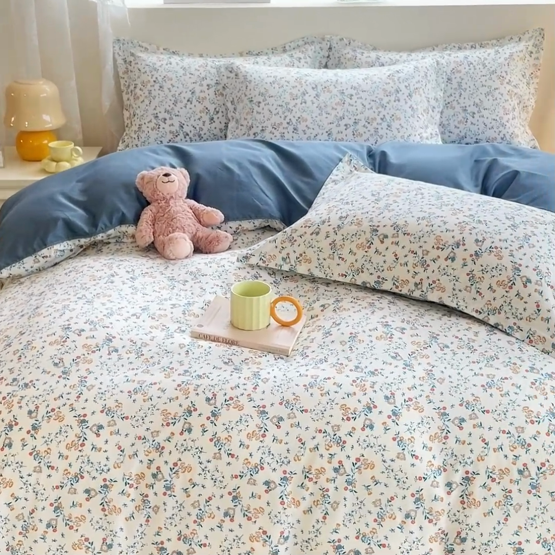 91家纺网 家纺一手货源 找家纺 布可家纺 2025新款水洗棉印花四件套 花开朵朵