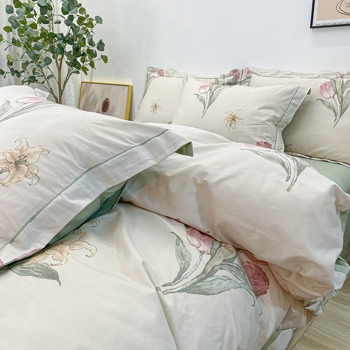 91家纺网 家纺一手货源 找家纺 橙艺家居 2024新款铂金柔棉全棉印花四件套 花茶仙