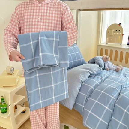 91家纺网 家纺一手货源 找家纺 （总）美梦莱 2023新款A类全棉水洗绵学生宿舍三件套四件套单品-单被套（支持一件代发）