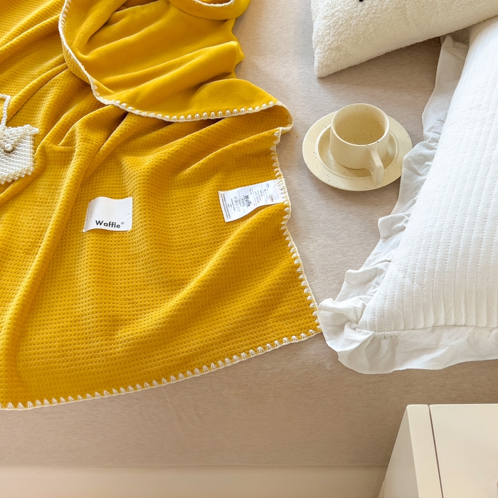 91家纺网 家纺一手货源 找家纺 （总）美梦莱 2022新款华夫格牛奶绒双层复合毯空调毯（支持一件代发）