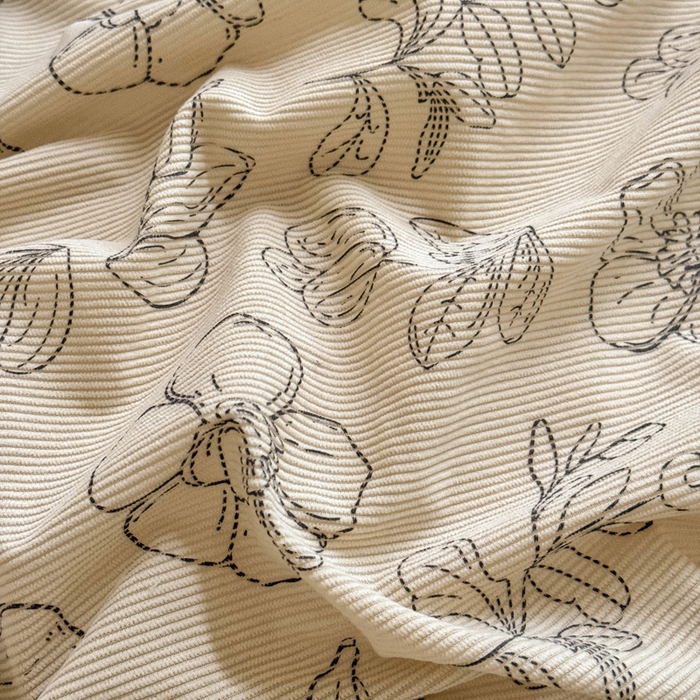 91家纺网 家纺一手货源 找家纺 宅家居 2024秋冬爆款轻法式小香风灯芯绒提花立体韩版花边牛奶绒四件套 百合