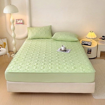 91家纺网 家纺一手货源 找家纺 维娜斯 2024新款防水夹棉床笠 四叶草薄荷绿