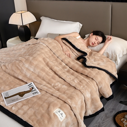 91家纺网 家纺一手货源 找家纺 （总）美梦莱 2024新款大泡泡抽条双面兔毛绒毯子家用毯午睡盖毯