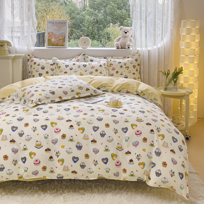 91家纺网 家纺一手货源 找家纺 布可家纺 2025新款水洗棉印花四件套 甜心花园