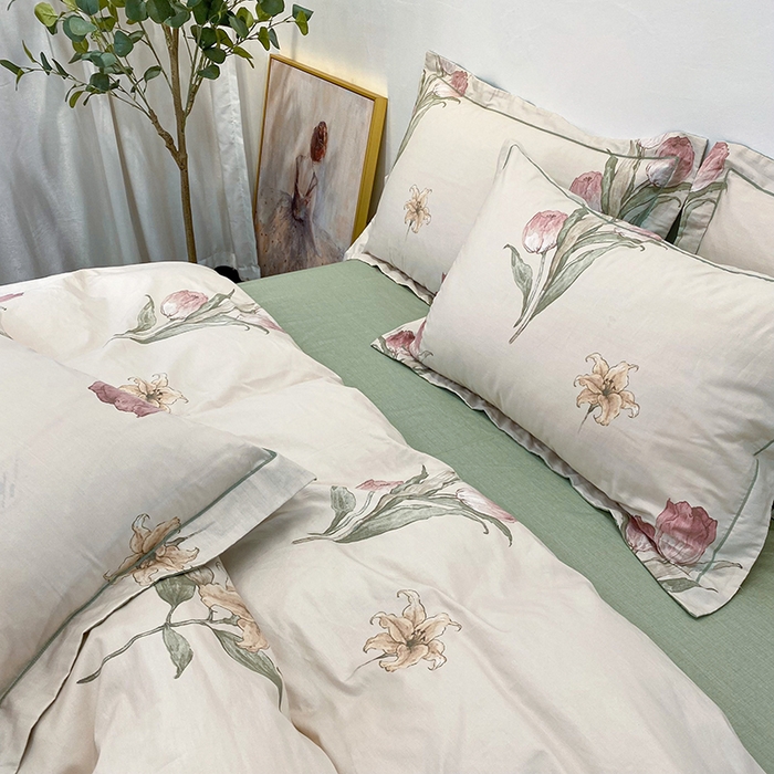 91家纺网 家纺一手货源 找家纺 橙艺家居 2024新款铂金柔棉全棉印花四件套 花茶仙