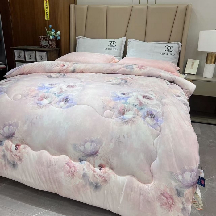 91家纺网 家纺一手货源 找家纺 禧多家纺 2024新款数码针织棉大豆被 浅浅花漾