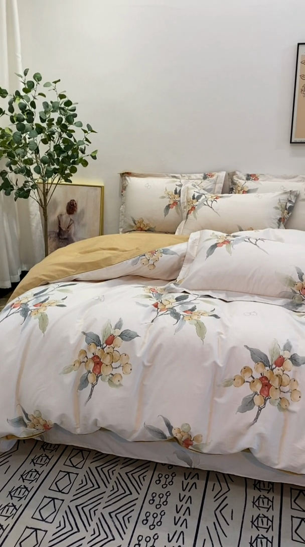 91家纺网 家纺一手货源 找家纺 橙艺家居 2024新款铂金柔棉全棉印花四件套 苏念