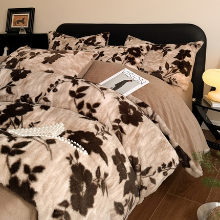 91家纺网 家纺一手货源 找家纺 （总）丝印良品 2024秋冬新款丹麦兔毛绒牛奶绒四件套