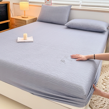 91家纺网 家纺一手货源 找家纺 （总）小萌虎 2024新款A类纯色无染双层纱皱皱棉床笠