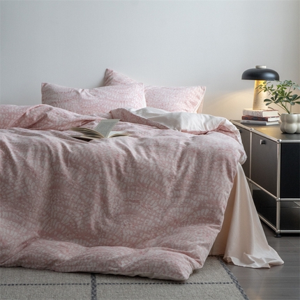 2024新款纯棉50支大提花全棉人字纹提花床单被套枕套1.8床笠双人床单1.5笠加大220×240被套民宿小众四件套 烂漫烟花  粉
