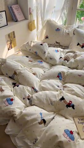 91家纺网 家纺一手货源 找家纺 家贝爱 2024新款南法风花边水洗棉四件套 南法风-腊肠狗