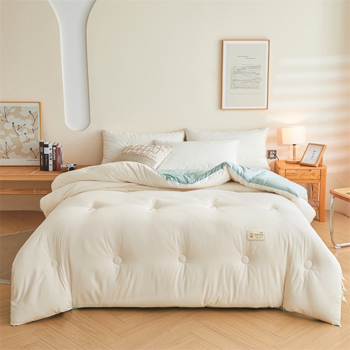91家纺网 家纺一手货源 找家纺 梦恬佳 2024新款原棉大豆被 白+绿