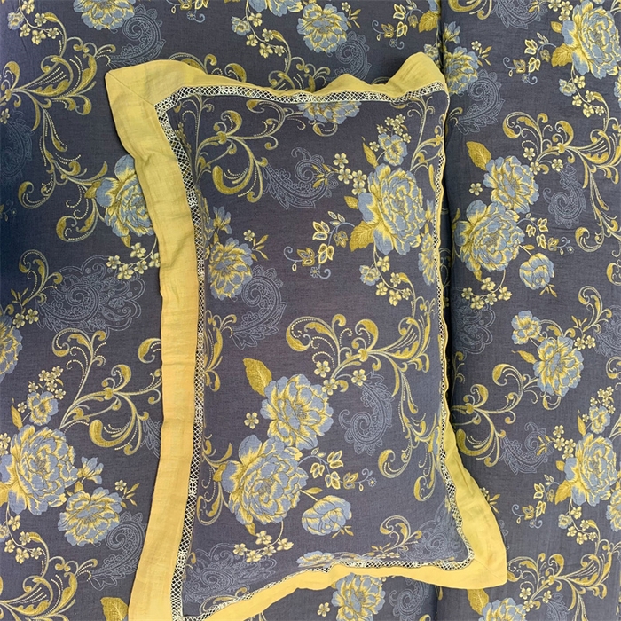 91家纺网 家纺一手货源 找家纺 鲁爱 2025新款全棉色织双层纱新款镂空四件套 陌上花开-黑金