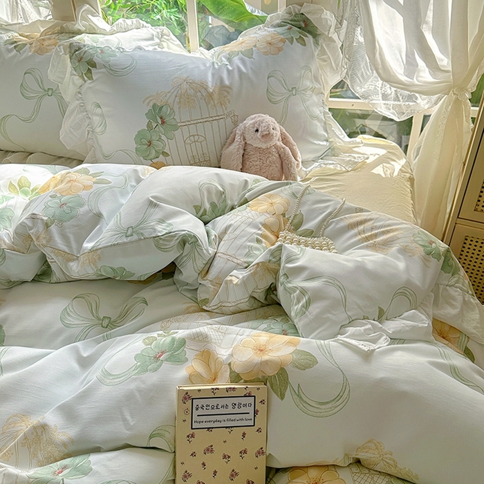 91家纺网 家纺一手货源 找家纺 家贝爱 2024新款南法风花边水洗棉四件套 南法风-梦幻曲