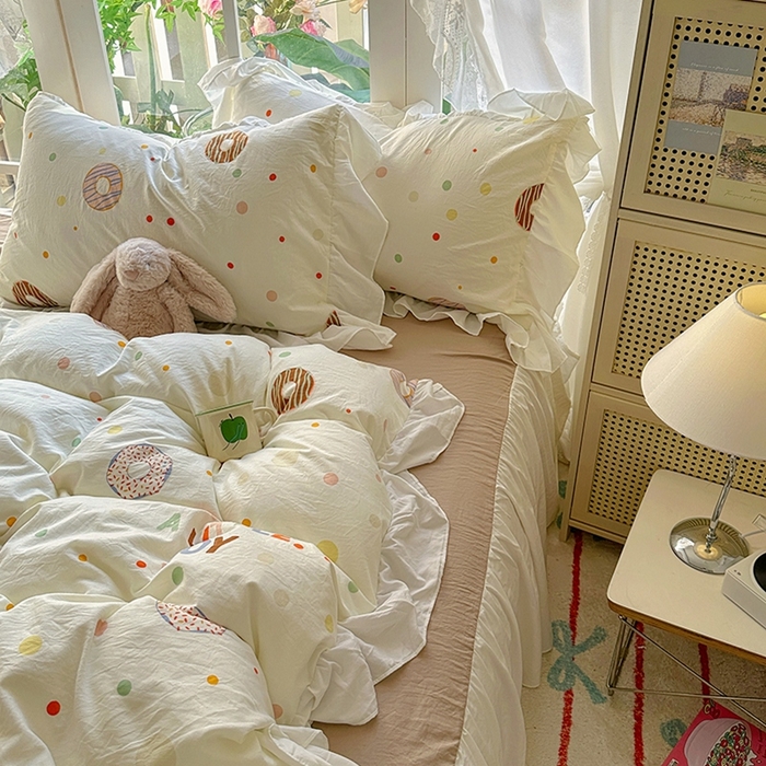 91家纺网 家纺一手货源 找家纺 家贝爱 2024新款南法风花边水洗棉四件套 南法风-传播快乐