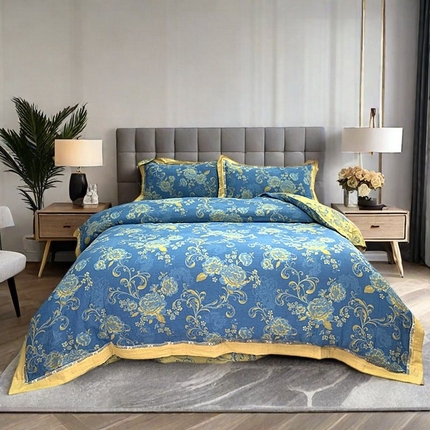 91家纺网 家纺一手货源 找家纺 （总）鲁爱 2025新款全棉色织双层纱新款镂空四件套