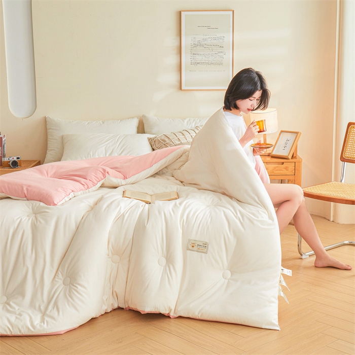 91家纺网 家纺一手货源 找家纺 梦恬佳 2024新款原棉大豆被 白+粉