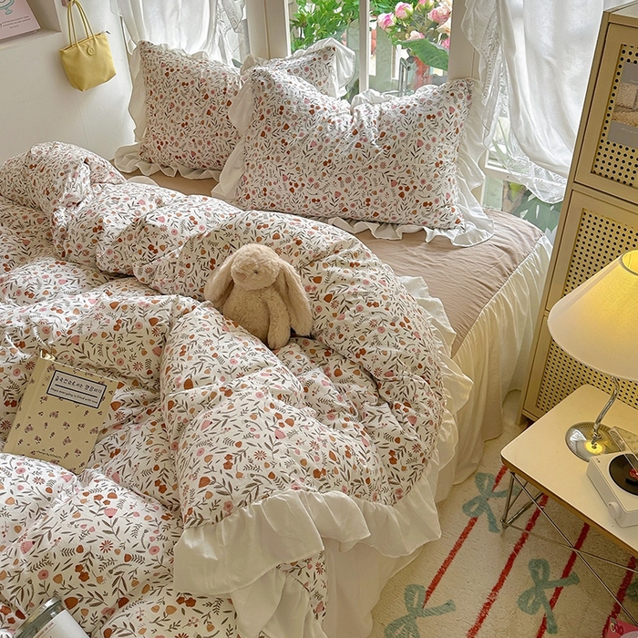 91家纺网 家纺一手货源 找家纺 家贝爱 2024新款南法风花边水洗棉四件套 南法风-花束