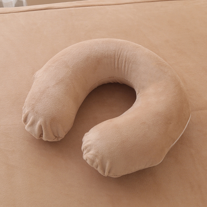 91家纺网 家纺一手货源 找家纺 琪宝阁 2024新款A兔毛绒B面宝宝绒美 容床罩套件-云朵 卡其+米白被