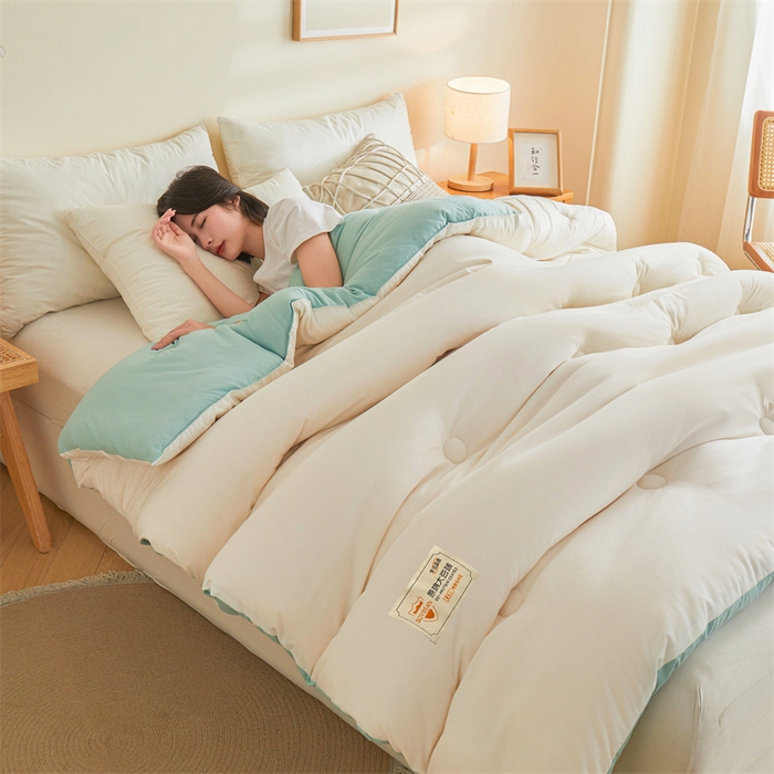 91家纺网 家纺一手货源 找家纺 梦恬佳 2024新款原棉大豆被 白+绿