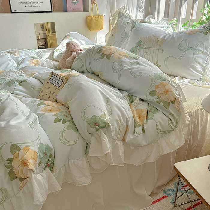 91家纺网 家纺一手货源 找家纺 家贝爱 2024新款南法风花边水洗棉四件套 南法风-梦幻曲