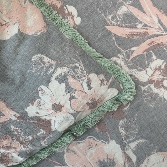 91家纺网 家纺一手货源 找家纺 鲁爱 2025新款全棉双层纱流苏花边四件套 寻芳-灰