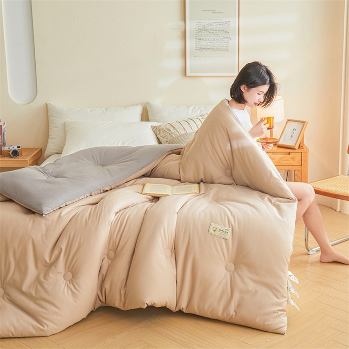 91家纺网 家纺一手货源 找家纺 梦恬佳 2024新款原棉大豆被 卡其+灰