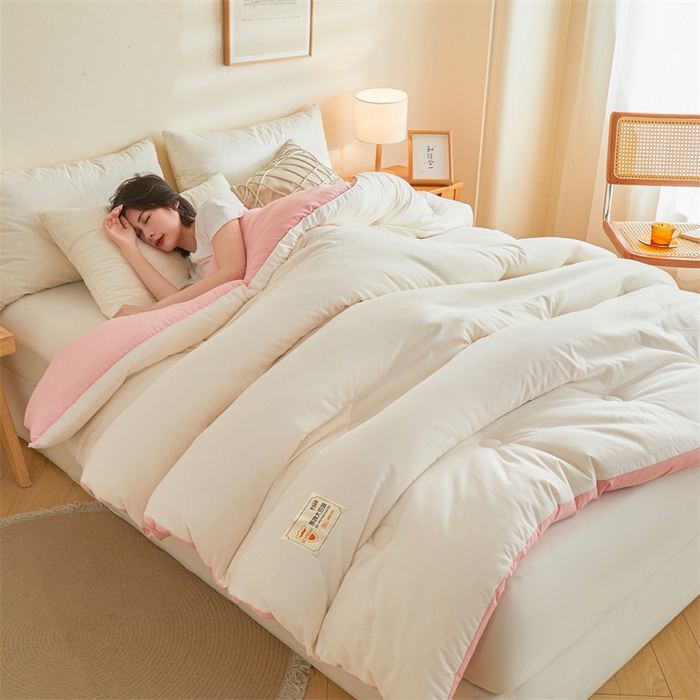 91家纺网 家纺一手货源 找家纺 梦恬佳 2024新款原棉大豆被 白+粉