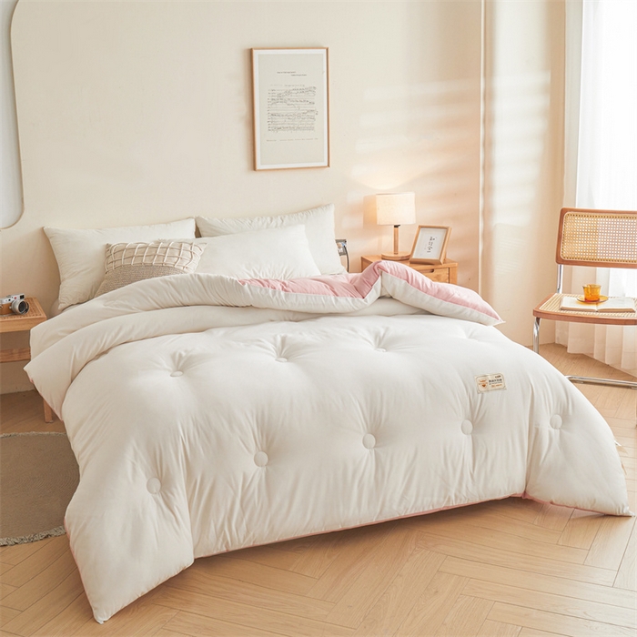 91家纺网 家纺一手货源 找家纺 梦恬佳 2024新款原棉大豆被 白+粉