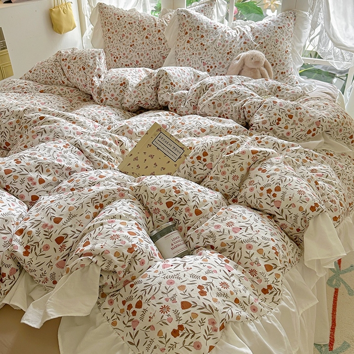 91家纺网 家纺一手货源 找家纺 家贝爱 2024新款南法风花边水洗棉四件套 南法风-花束