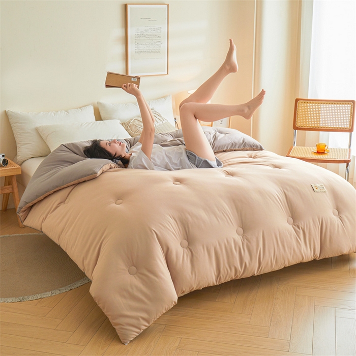 91家纺网 家纺一手货源 找家纺 梦恬佳 2024新款原棉大豆被 卡其+灰