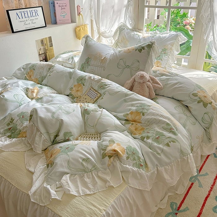 91家纺网 家纺一手货源 找家纺 家贝爱 2024新款南法风花边水洗棉四件套 南法风-梦幻曲