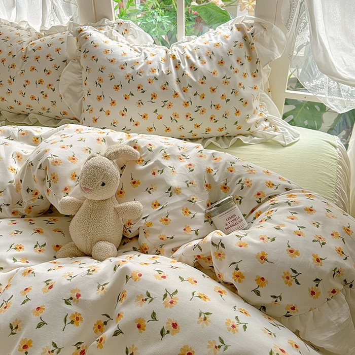 91家纺网 家纺一手货源 找家纺 家贝爱 2024新款南法风花边水洗棉四件套 南法风-恋人黄