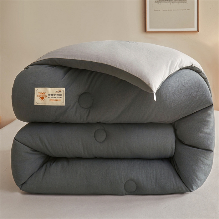 91家纺网 家纺一手货源 找家纺 梦恬佳 2024新款原棉大豆被 深灰+浅灰