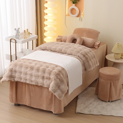 91家纺网 家纺一手货源 找家纺 （总）琪宝阁 2024新款A兔毛绒B面宝宝绒美 容床罩套件-云朵