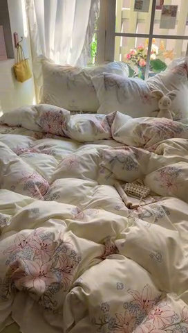 91家纺网 家纺一手货源 找家纺 家贝爱 2024新款南法风花边水洗棉四件套 南法风-花团锦簇