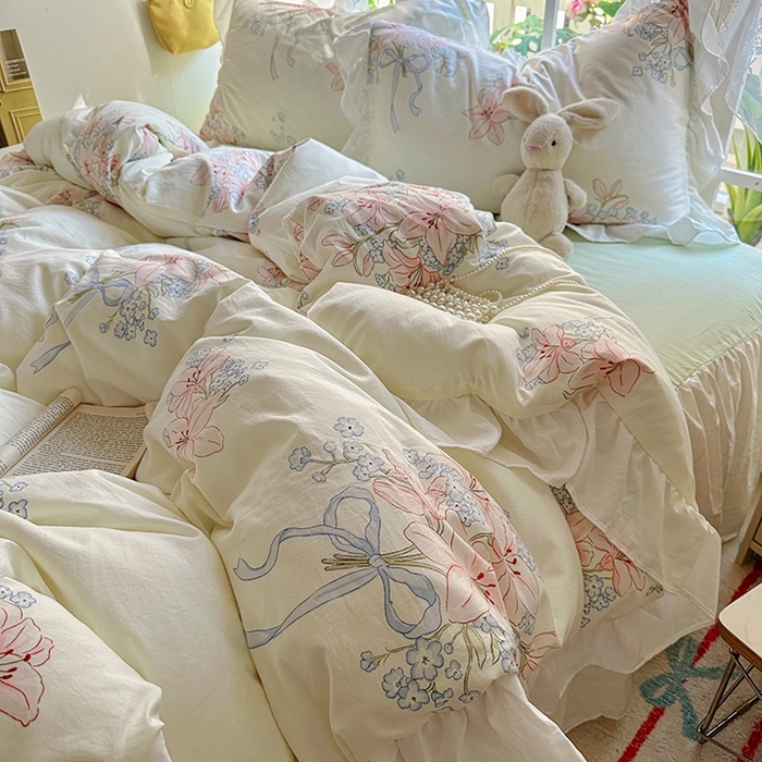 91家纺网 家纺一手货源 找家纺 家贝爱 2024新款南法风花边水洗棉四件套 南法风-花团锦簇