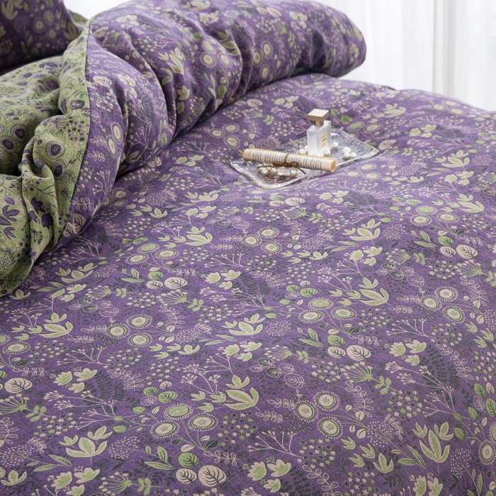 91家纺网 家纺一手货源 找家纺 鲁爱 2025新款全棉色织双层纱纽扣款四件套 普罗旺斯-紫