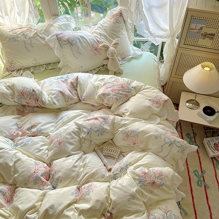 91家纺网 家纺一手货源 找家纺 家贝爱 2024新款南法风花边水洗棉四件套 南法风-花团锦簇