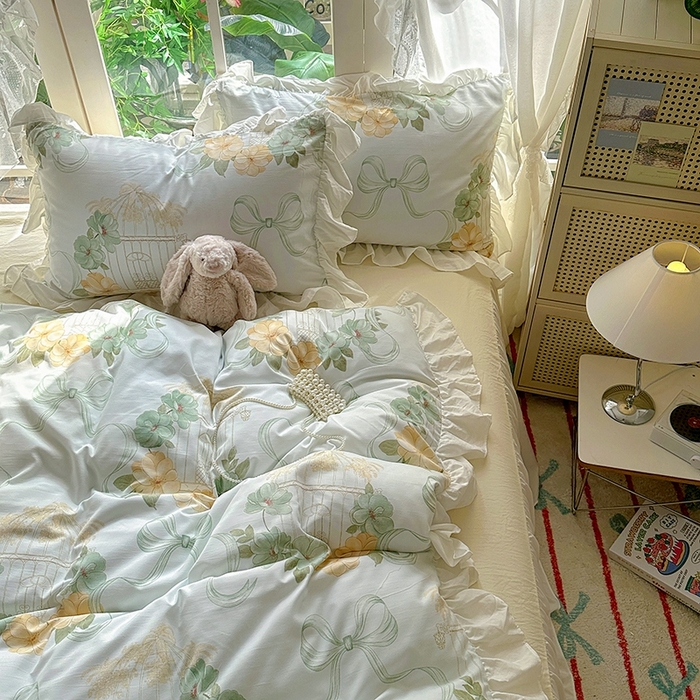 91家纺网 家纺一手货源 找家纺 家贝爱 2024新款南法风花边水洗棉四件套 南法风-梦幻曲