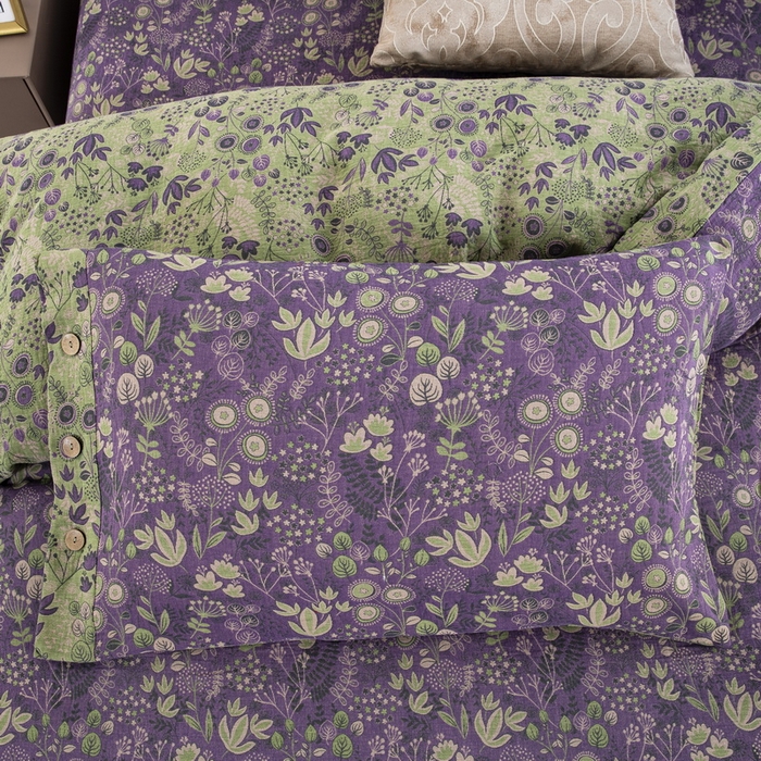 91家纺网 家纺一手货源 找家纺 鲁爱 2025新款全棉色织双层纱纽扣款四件套 普罗旺斯-紫