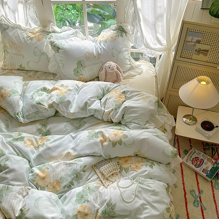 91家纺网 家纺一手货源 找家纺 家贝爱 2024新款南法风花边水洗棉四件套 南法风-梦幻曲